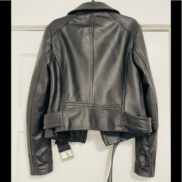 Like New MICHAEL Michael Kors Studdded Belt Biker Jacket 100% Real Lamb Leather - Picture 6 of 14